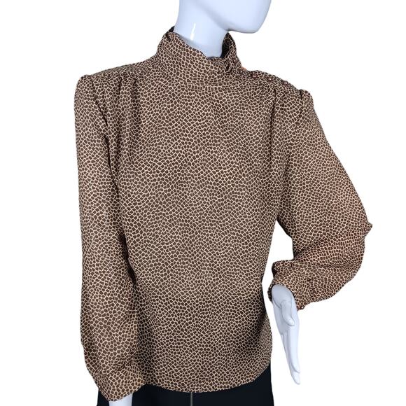 Vintage Rhoda Lee Blouse Size Medium Brown Animal Print Long Sleeve - Picture 1 of 10